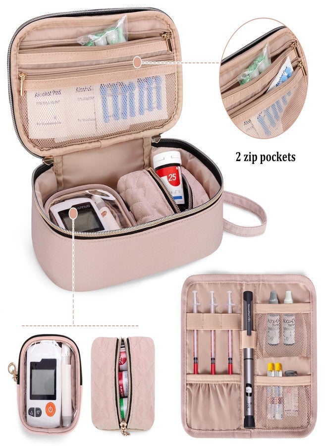 YARWO Diabetic Travel Case for Blood Glucose Monitor, Test Strips, Insulin Syringes, Diabetes Supplies Storage Bag with 2 Detachable and 1 Folding Pouches for Diabetic Care Kits, Dusty Rose (Bag Only) - Image 2